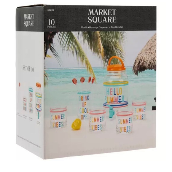 NWT Hello Summer Dispenser & Drinkware - 10 Piece Set - Picture 2 of 7